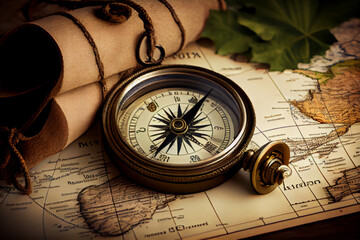 Fototapeta na wymiar A compass for navigation during outdoor adventures