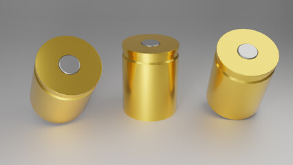 3d render three whole bullets isolated on white background