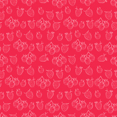 A set of seamless pattern with raspberry. Line drawing. linear, outline only 1000x1000, vector graphics.