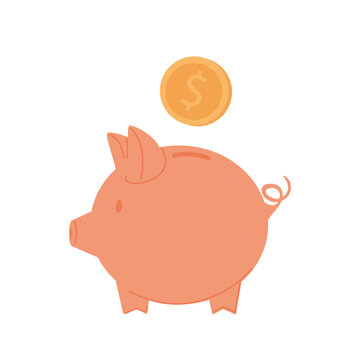Piggy bank with Money creative business concept. Pink pig keeps gold coins. Keep and accumulate cash savings.