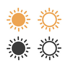 Sun. Yellow and black icon on a white background. Line icon. Vector illustration