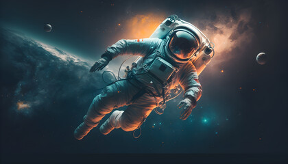 Fototapeta na wymiar Astronaut floating zero gravity in outer space generative ai