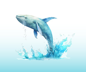 Blue whale jumps out of the water