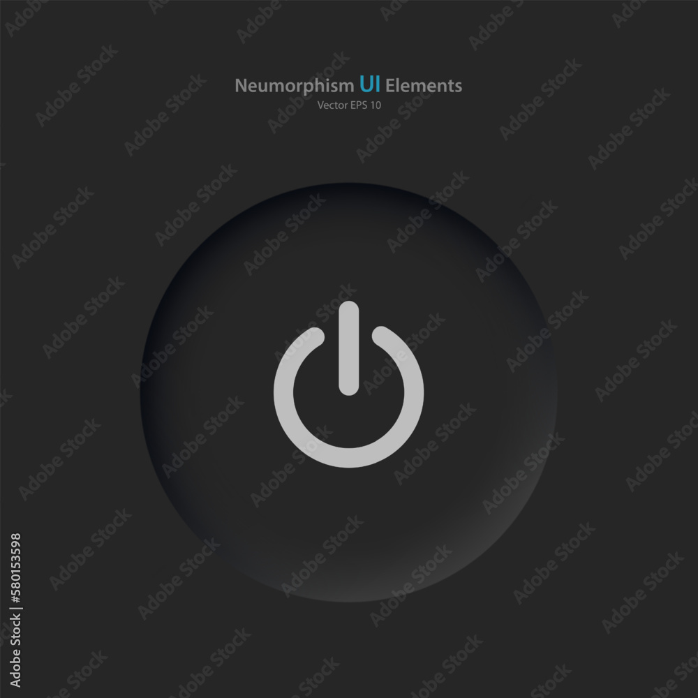 Poster power button on a black background. user interface elements in the style of neumorphism, ux. vector 