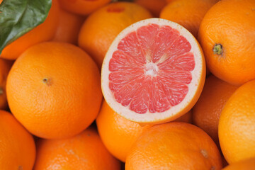 Fresh grapefruits display for sale 