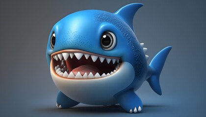 A cute adorable baby shark rendered in the style of children-friendly cartoon animation fantasy style generative ai