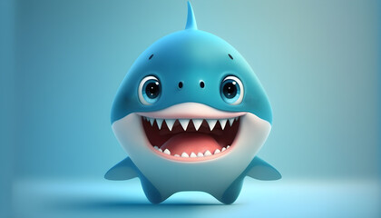 A cute adorable baby shark rendered in the style of children-friendly cartoon animation fantasy style generative ai