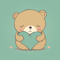 cute teddy bear hugged in heart.