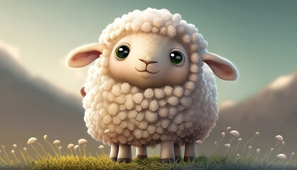 A cute adorable baby sheep rendered in the style of children-friendly cartoon animation fantasy style generative ai
