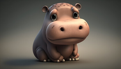 A cute adorable baby hippo rendered in the style of children-friendly cartoon animation fantasy style generative ai