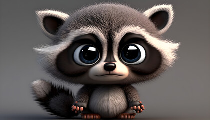 A cute adorable baby raccoon rendered in the style of children-friendly cartoon animation fantasy style generative ai