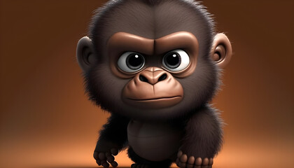 A cute adorable baby gorilla rendered in the style of children-friendly cartoon animation fantasy style generative ai