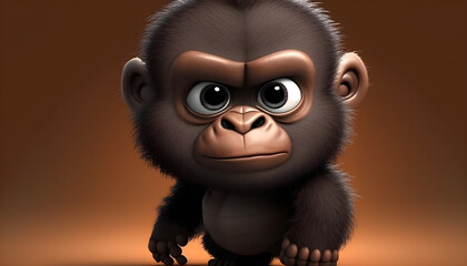 Obraz premium A cute adorable baby gorilla rendered in the style of children-friendly cartoon animation fantasy style generative ai