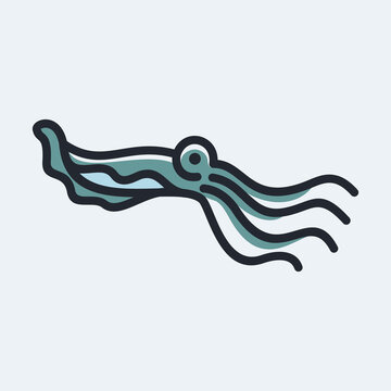 recommend clip art: cuttlefish simple line icon logo vector design, modern animal logo pictogram design of squid with tentacles