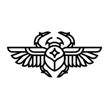 scarab beetle bug line icon logo vector design, modern animal logo pictogram design of ancient mythical animal 