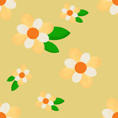 retro illustration floral seamless pattern vintage yellow background