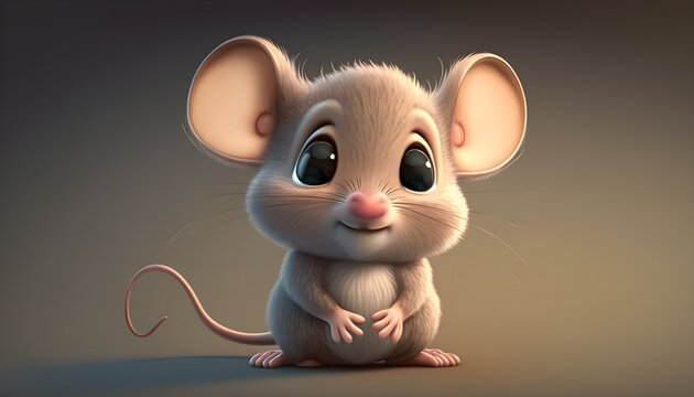 A cute adorable baby mouse rendered in the style of children-friendly cartoon animation fantasy style generative ai