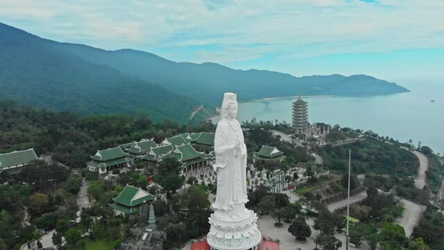 Aerial view of Ling Ung pagoda Son Tra peninsula, Da Nang, Vietnam