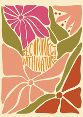 Fototapeta premium Naturalist Wall Art. Flower posters. Botanical illustrations in minimalist colors and simple style. Floral templates. Reconnect with nature lettering.