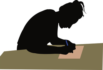 woman writing on paper, silhouette vector