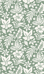 Seamless geometric tropical flowers pattern.