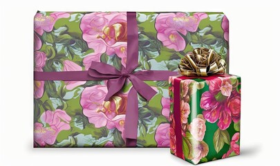  a present wrapped in a floral wrapping paper with a bow.  generative ai