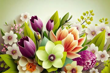 Obraz na płótnie Canvas Floral spring background with copy space, watercolor style. Generative ai
