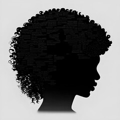 Black silhouette of a woman's head on a white background.  Generative AI.