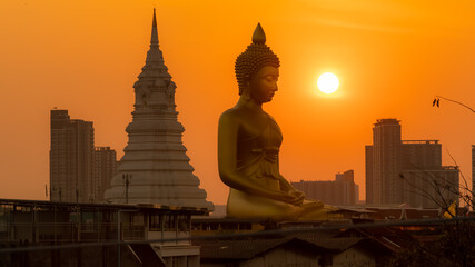 landscape of big buddha in the city large Buddha statue  in Bangkok Wat Pak Nam Phasi Charoe...