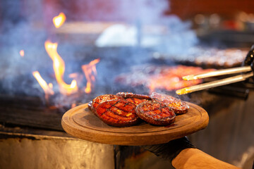barbecue  grilled meat and sausages  fire and smoke