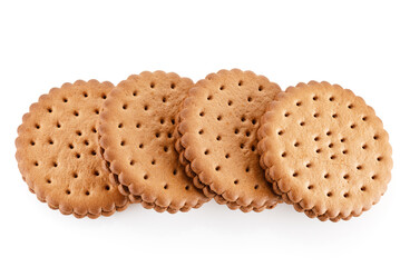 Double chocolate chip cookie. Tasty chocolate sandwich cookies with choco cream, isolated on white background. Close-up