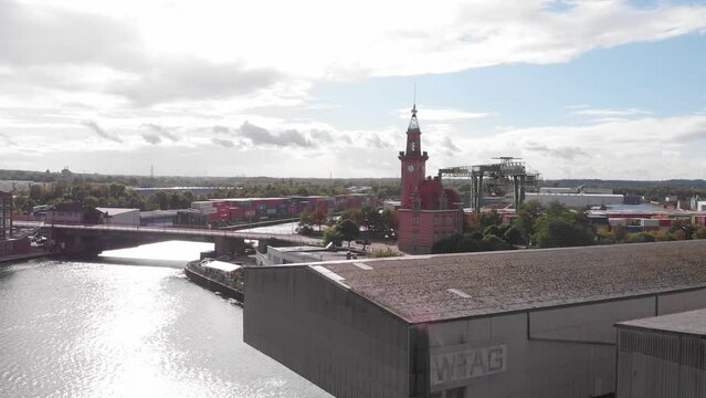 Aerial shot of Dortmund Harbour, Nordrhein Westfalen, Germany.
