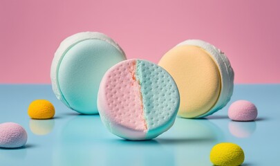 Obraz premium a group of three bath bombs sitting on top of a table. generative ai