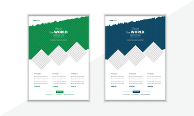 Travel flyer template for travel agency with geometric shape used for poster,
 brochure design layout, travel flyer, banner, magazine cover or template design.