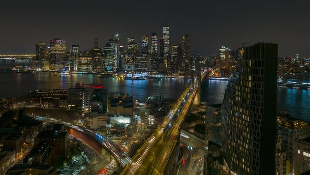 Manhattan Traffic Aerial Hyperlapse at night