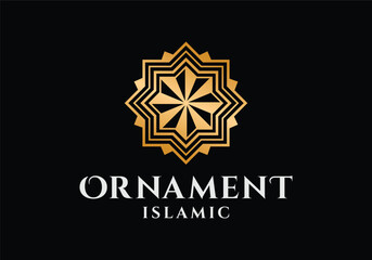 Square ornament islamic motif pattern logo design template