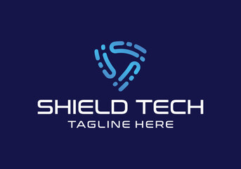 Creative shield cyber tech security logo design
