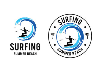 Surf people summer beach holiday vacation logo design