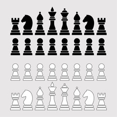 Silhouettes of chess pieces. Black and white pieces on a light background.