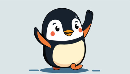 Cute penguin cartoon waving style,in blue background,Vector