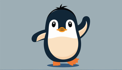 Cute penguin cartoon waving style,in blue background,Vector