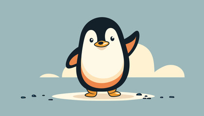 Cute penguin cartoon waving style,in blue background,Vector