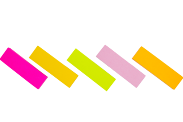 isolated abstract and colorful pattern - tilted sticky note office supplies on a blank background with copyspace