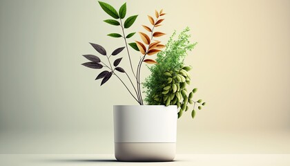 Plant in a white pot with copy space, potted indoor plant banner, generative ai