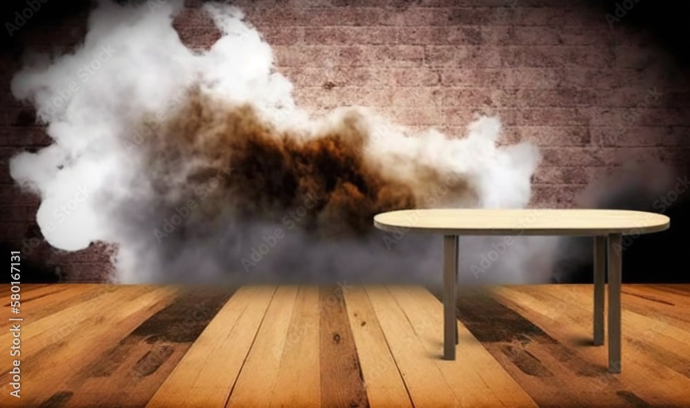 Fototapete a table with a white table top in front of a brick wall. generative ai