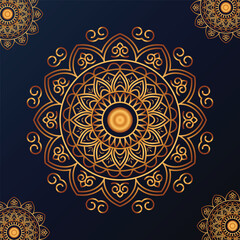 Luxuary Mandala Vector Design With Golden Color and Islamic Pattern, Ramadan and Eid Mubarak Decorative Mandala Design, Using in Invitation Card, Flyer, Banner, Postcard etc