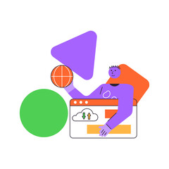 Cloud computing trendy character. Hosting platform service. data storage and processing vector illustration. Flat concept great for social media promotional materials.