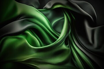 Obraz premium green silk silky satin fabric elegant extravagant luxury wavy shiny luxurious shine drapery background wallpaper seamless abstract showcase backdrop artistic design presentation material texture