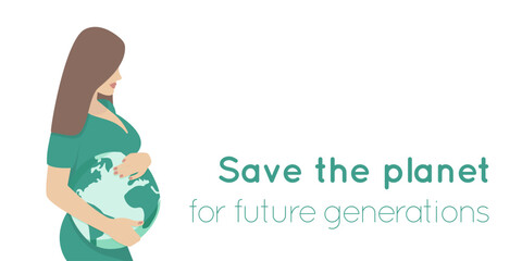 The concept of saving the planet. Earth Day, Save the Earth. Woman hugs the planet Earth. Vector illustration in a faceless style. EPS 10.