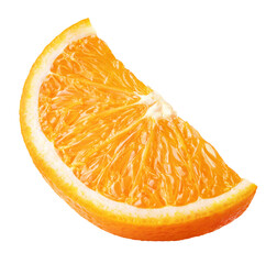 Sweet slice of orange citrus fruit isolated on transparent background. Full depth of field.